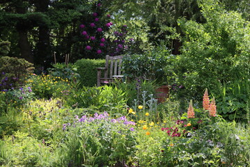 Colourful flower beds in a garden in spring