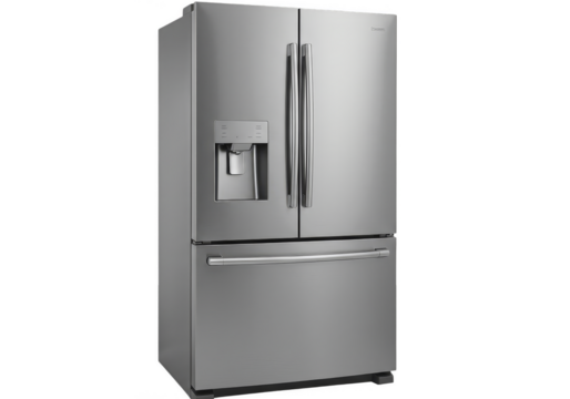 Isolated Refrigerator Appliance In Stainless Steel On Transparent Background
