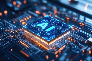 Obraz premium On top of the circuit board AI chip electronics futuristic.