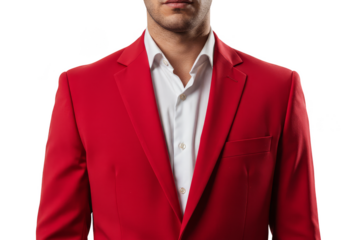 Isolated Portrait of Man in Red Suit with White Shirt on Transparent
