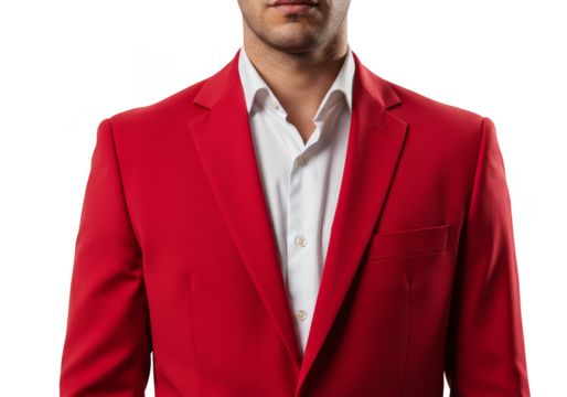 Isolated Portrait of Man in Red Suit with White Shirt on Transparent