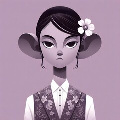 Stylized Portrait of a Thoughtful Young Woman in Traditional Attire
