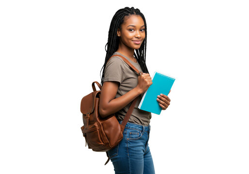 Isolated Portrait Of African American Student Woman With Backpack And Books - Powered by Adobe
