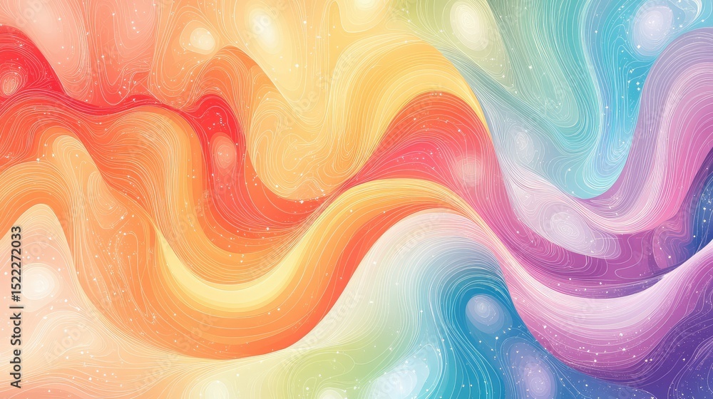 Poster vibrant abstract waves of colorful patterns creating a harmonious blend of warm and cool tones with 