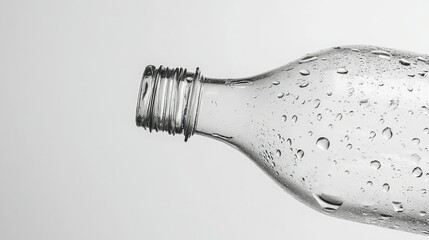 Close-Up of a Transparent Plastic Water Bottle with Water Droplets on a Light Background, Capturing the Essence of Pure Hydration and Refreshment in a Minimalist Setting