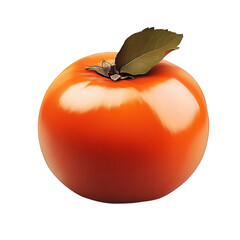A vibrant, ripe persimmon with a smooth, glossy skin and a single leaf on top, embodying the essence of autumnal abundance and culinary potential.