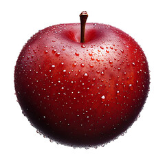 A close-up shot of a perfectly ripe, red apple glistening with water droplets, offering a refreshing feel.