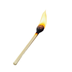 A lit matchstick with a bright flame dances in the air, its small size belying the power it holds, an isolated icon of creation.