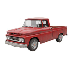 Isolated Red Classic Pickup Truck with Transparent Background Rendering