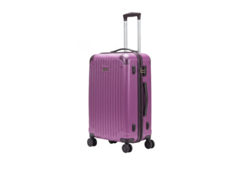 Isolated Purple Rolling Suitcase With Handle and Wheels on Transparent