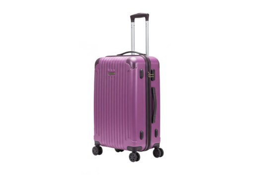 Isolated Purple Rolling Suitcase With Handle and Wheels on Transparent