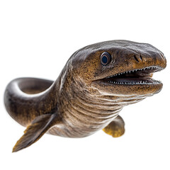 A unique hagfish, with its distinctive form and prominent jaws, showcases a fascinating aquatic creature in its natural habitat. A close-up portrait that highlights the creature's unusual features.