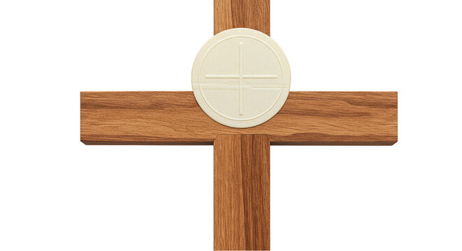 Isolated Representation of Wooden Cross and Communion Host Eucharist