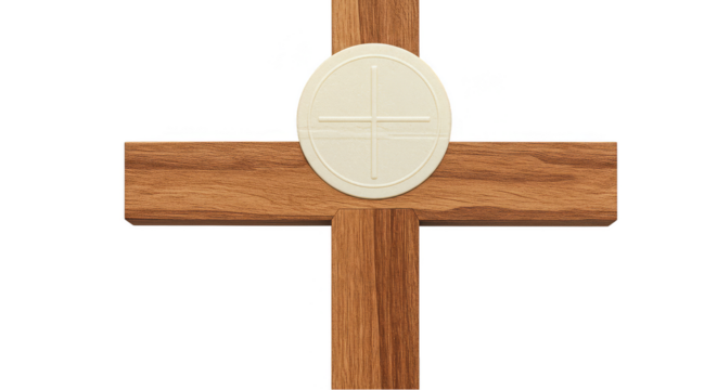 Isolated Representation of Wooden Cross and Communion Host Eucharist