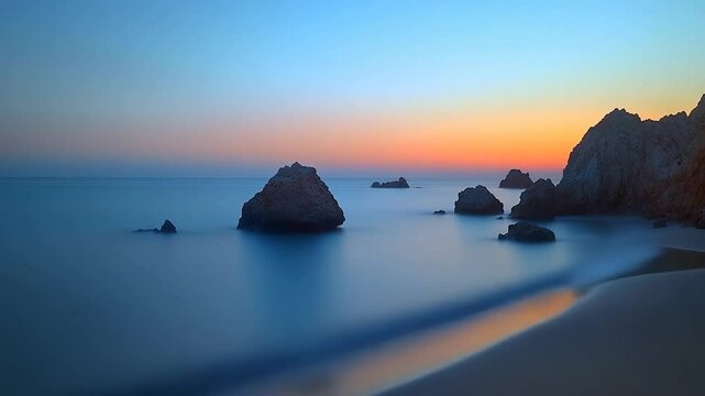 Serene Sunset Seascape: Coastal Rocks at Dusk