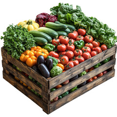 A rustic wooden crate overflows with a colorful assortment of fresh vegetables, showcasing nature's bounty, celebrating the nutritional goodness and visual appeal of healthy eating.