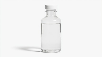 Transparent Glass Bottle Filled with Clear Water on a Minimalist Background Ideal for Beverage, Health, and Lifestyle Themes for Stock Photo Use