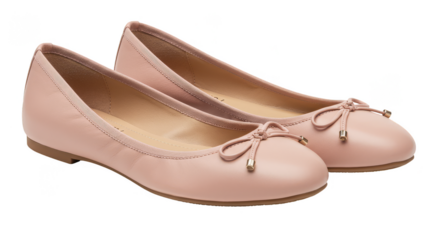 Isolated Shiny Pink Ballet Flats with Bow Tie Fashion Accessory