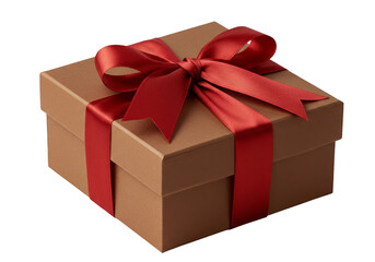 Obraz premium Isolated Studio Shot of Golden Gift Box with Red Ribbon on Transparent Background