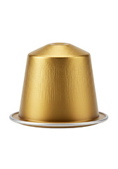Isolated Studio Shot of Golden Coffee Capsule on Transparent Background