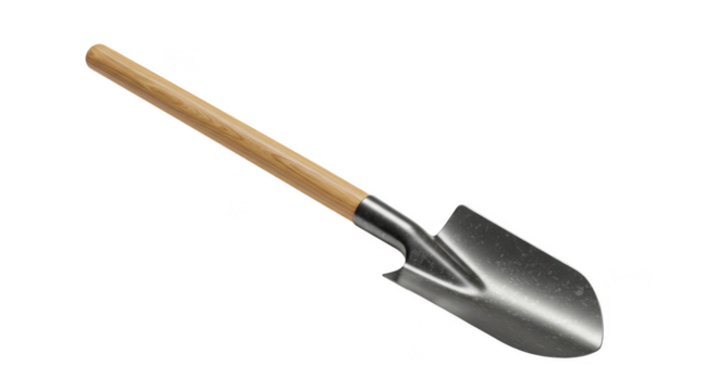 Isolated Shovel Steel Spade For Gardening Equipment In Transparent Background