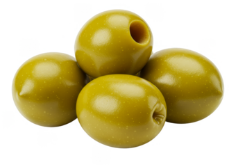 Isolated Transparent Background Close up of Four Green Olives