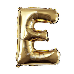 A golden "E" balloon, its shiny surface reflecting light. perfect for celebrations and announcements. The letter stands out boldly.