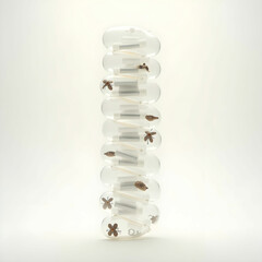 A stack of collectible toy capsules with clear lids revealing mystery items inside.