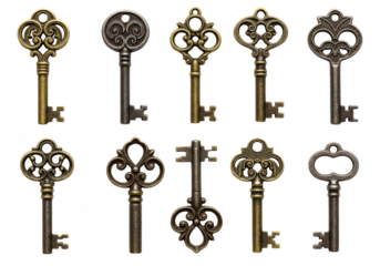 Isolated Transparent Background Illustration Of Antique Ornate Vintage Keys