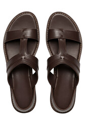 Isolated Top View Brown Leather Sandals Footwear Transparent Background