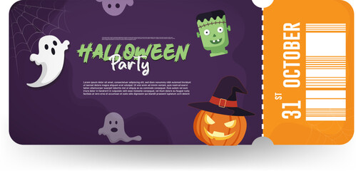 Halloween party invitation ticket template design vector illustration.