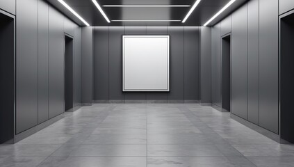 Obraz premium Modern Minimalist Hallway with Two Elevators and a Blank White Display