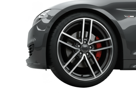Isolated Transparent Background of Car Wheel Tire and Gray Metallic Alloy