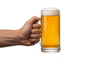 Isolated Studio Shot of Beer Mug Held in Hand Transparent Background