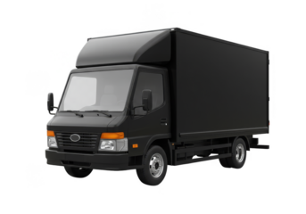 Isolated Black Delivery Truck Cargo Vehicle on Transparent Background
