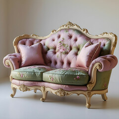 A vintage-style 2-seater love seat with curved arms and floral upholstery.