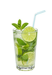 Isolated Transparent Background Cocktail Mojito with Lime Mint Ice
