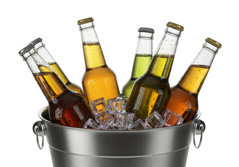 Isolated Transparent Background Featuring Refreshing Beer Bottles with Ice