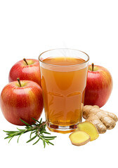 Isolated Transparent Background of Glass Apple Juice with Ginger and Rosemary