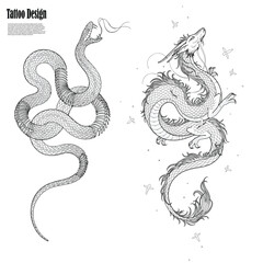 black and white snake tattoo