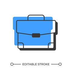 Briefcase offset shadow line icon. Vintage bag to carry documents. Business career promotion. Making deals. Bold outline symbol with solid blue fill. Modern flat illustration. Editable stroke