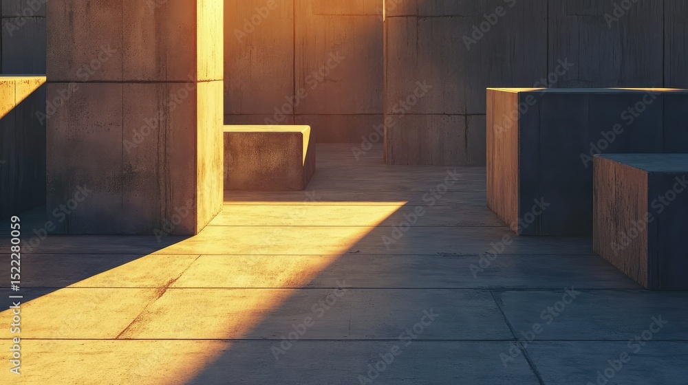 Poster abstract minimalist architecture with geometric shapes and soft light at sunset creating a tranquil 