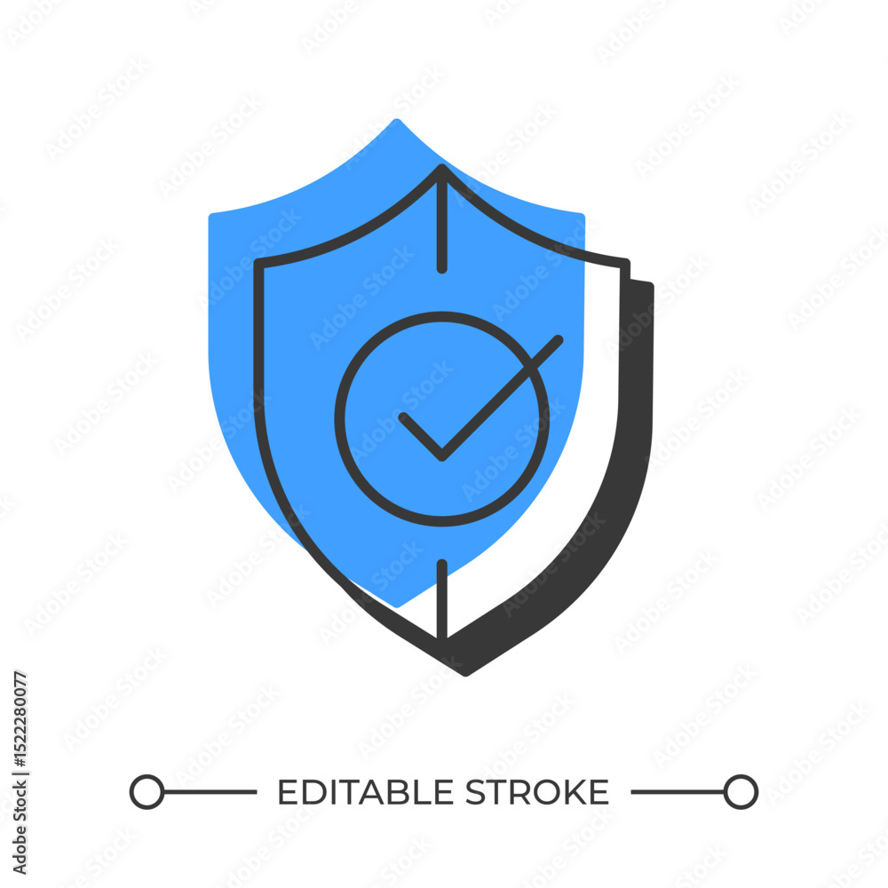 Poster shield with tick mark offset shadow line icon. quality of data protection. safe access approved. cyb