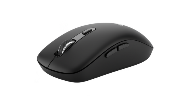 Isolated Black Wireless Mouse Computer Input Device on Transparent Background