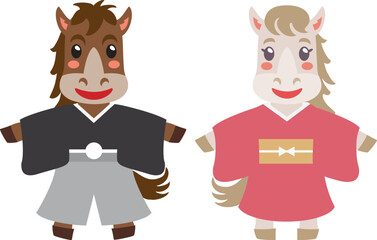 午年のかわいい馬のカップル