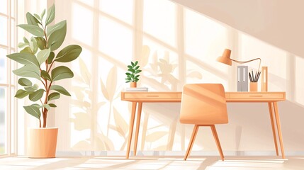 Fototapeta premium A fresh scene of sunshine shining on the desk