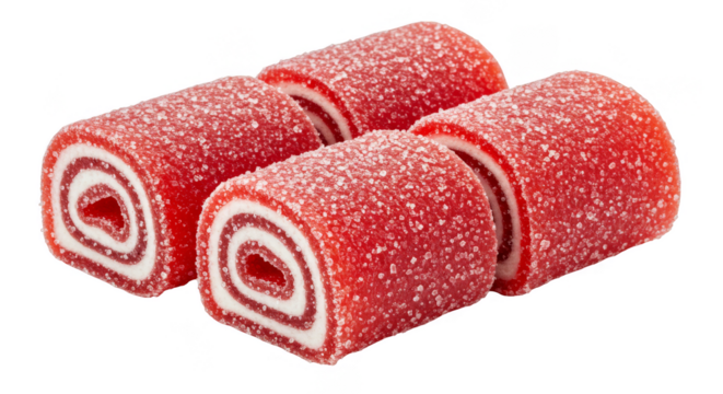 Isolated Transparent Background of Rolled Red Jelly Candy Dessert