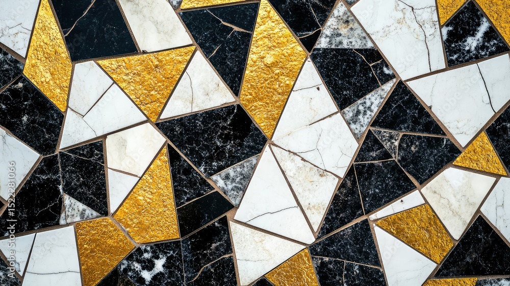 Poster elegant and modern abstract mosaic with golden and black geometric pieces creating a striking patter
