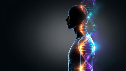 Gene Therapy for Cancer Treatment Concept Cancer therapy with T cells and DNA. Abstract image of human genetics, where glowing DNA mutation threads merge with digital elements