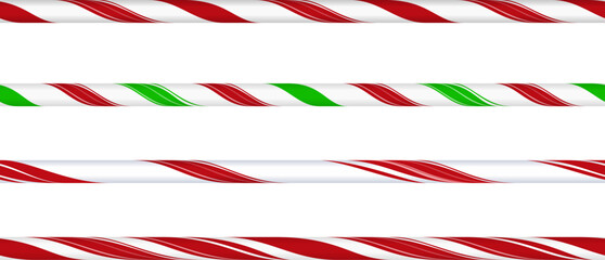 Fototapeta premium Candy cane. Set of decorative seamless lines in red, white, green stripes.